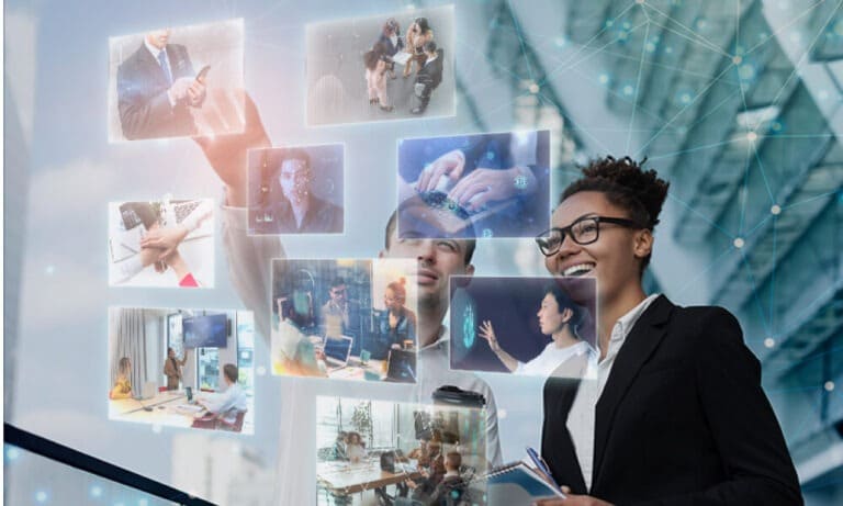 person working with floating screens 1 1
